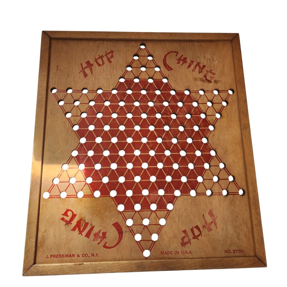 Vintage Hop Ching Chinese Checkers Board J Pressman Wood USA 2739 Game